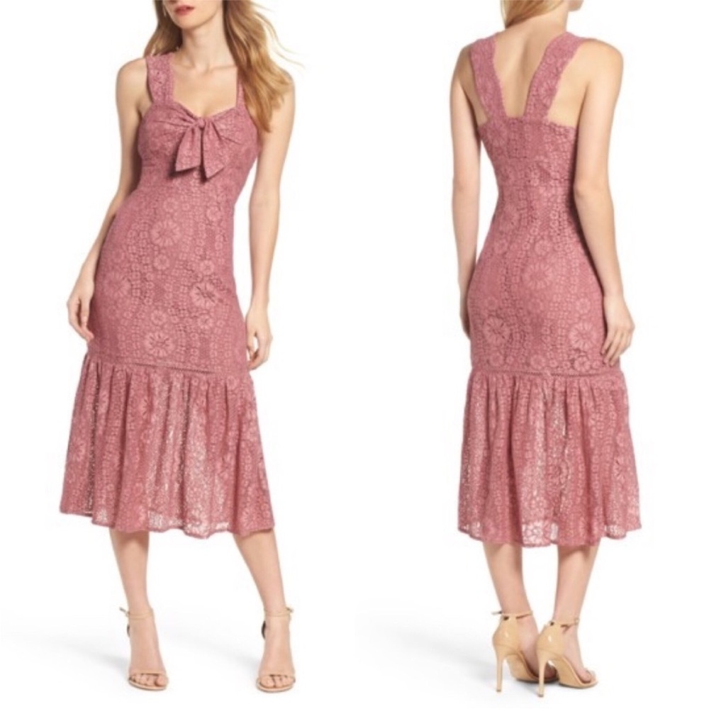 Foxiedox Emilia pink lace midi dress